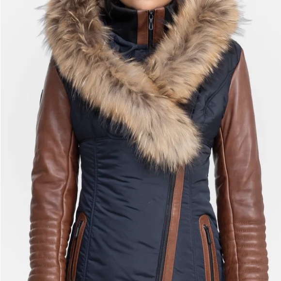 Melania Down Puffer With Leather Sleeves (Brand New With Tag) Canadian Brand - Picture 4 of 6